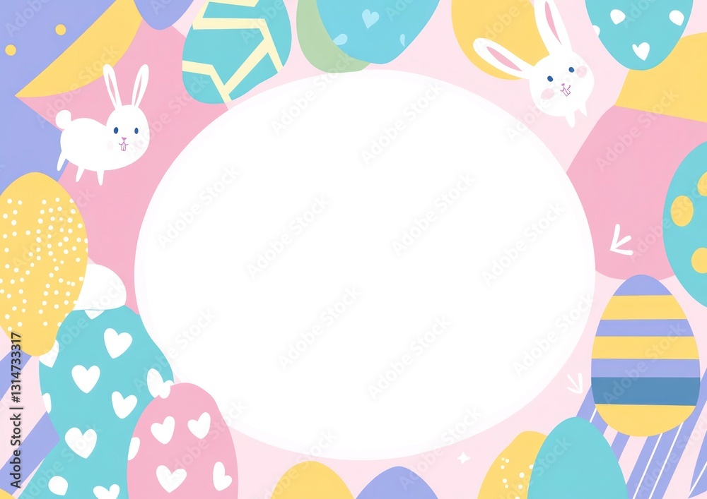 Easter Egg Frame with Bunnies for Greetings and Invitations