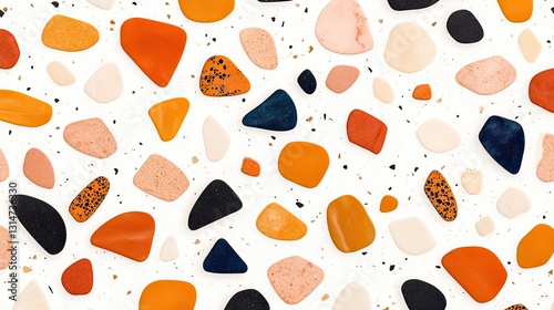 Colorful abstract pattern features irregular shapes in warm tone