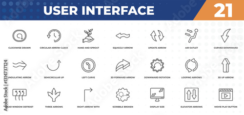 outline icons set - user interface concept. clockwise drawn arrow, circular arrow clock and more.