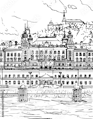architecture, building, sketch, drawing, city, vector, church, illustration, town, paris, old, street, art, house, europe, travel, cathedral, urban, vintage, ancient, castle, tower, design, italy, rom