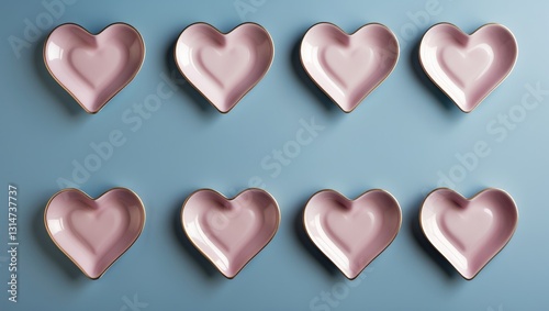 Appreciation concept featuring heart-shaped dishes - flat lay.