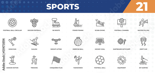outline icons set - sports concept. football ball circular, soccer football ball and more.