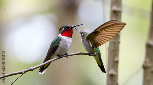 ruby throated hummingbird in forest