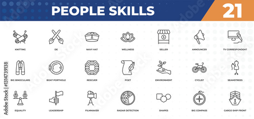 outline icons set - people skills concept. knitting, de and more.