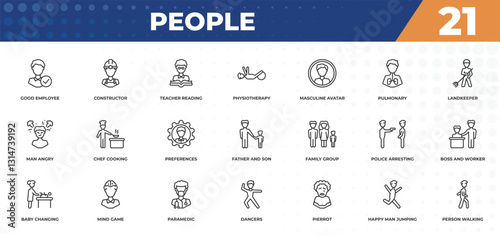 outline icons set - people concept. good employee, constructor and more.