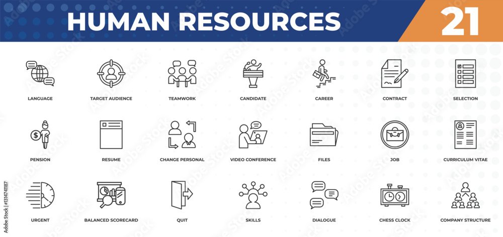 Fototapeta premium outline icons set - human resources concept. language, target audience and more.