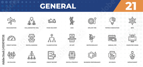 outline icons set - general concept. inauguration, collaborative idea and more.