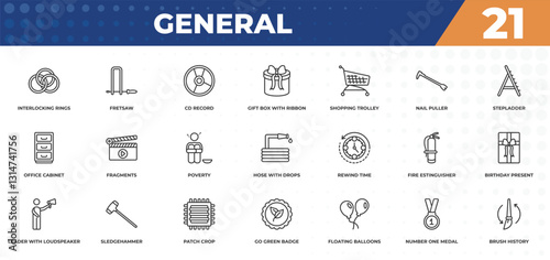 outline icons set - general concept. interlocking rings, fretsaw and more.