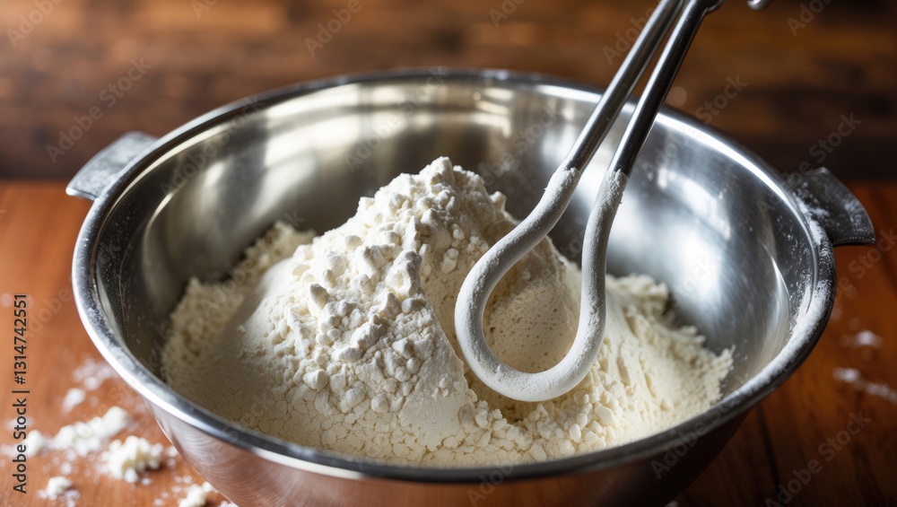 Making pizza background. Mixing pizza dough flour. Kneading machine. Bakery mixer. Kitchen utensil. Making pizza background. Mixing pizza dough flour. Kneading machine. Bakery mixer. Kitchen utensil.