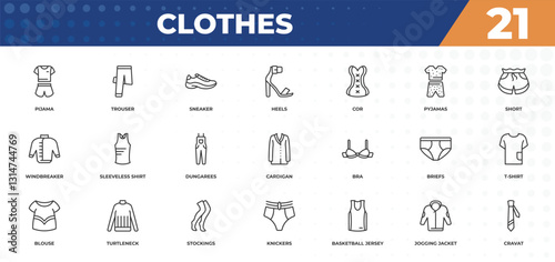 outline icons set - clothes concept. pijama, trouser and more.