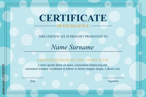 Blue Certificate of Excellence design, award document