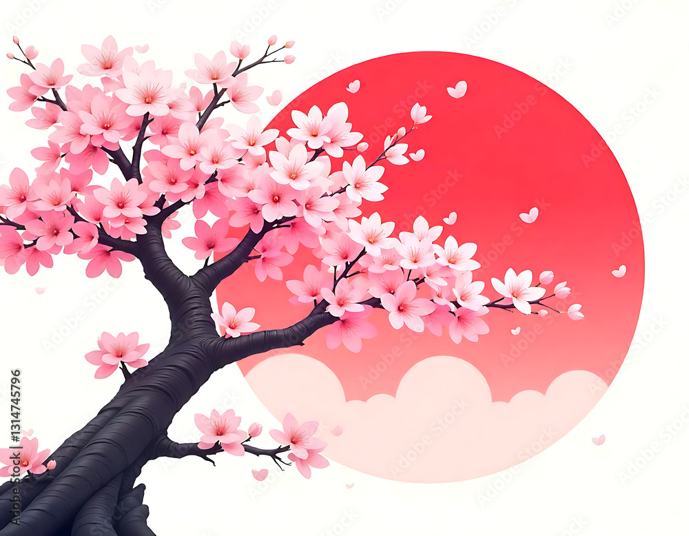 Naklejka premium cherry blossom with red sun circle