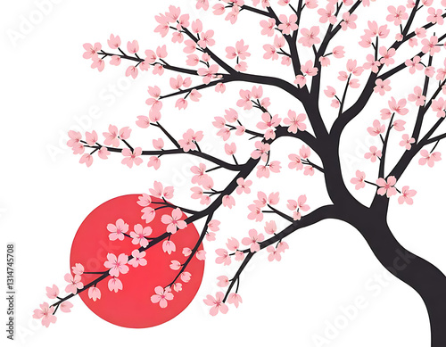 cherry blossom with red sun circle

