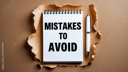 Text on notepad highlighting mistakes to avoid, situated beside a piece of torn paper.