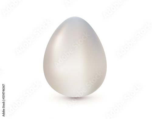 Vector realistic illustration of shiny pearl egg isolated on white background. 3d cartoon style design of shine white egg for holiday easter hunt greeting card, banner