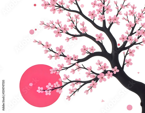 cherry blossom with red sun circle

