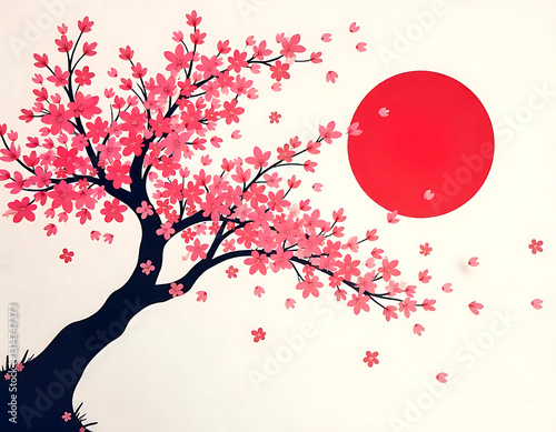 cherry blossom with red sun circle

