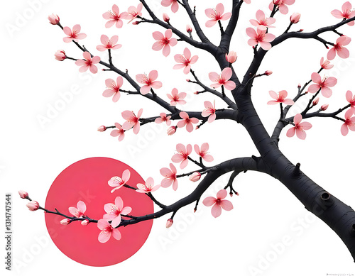 cherry blossom with red sun circle

