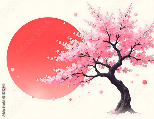 cherry blossom with red sun circle

