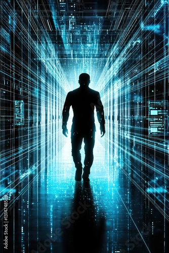The shadowed figure of a cyber intruder highlighted against a glowing digital background, representing network infiltration risks.