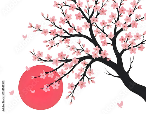 cherry blossom with red sun circle

