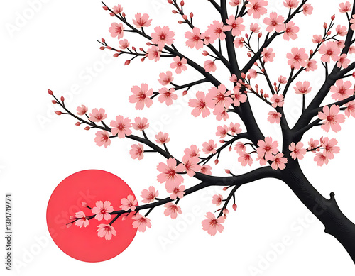 cherry blossom with red sun circle

