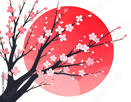 cherry blossom with red sun circle

