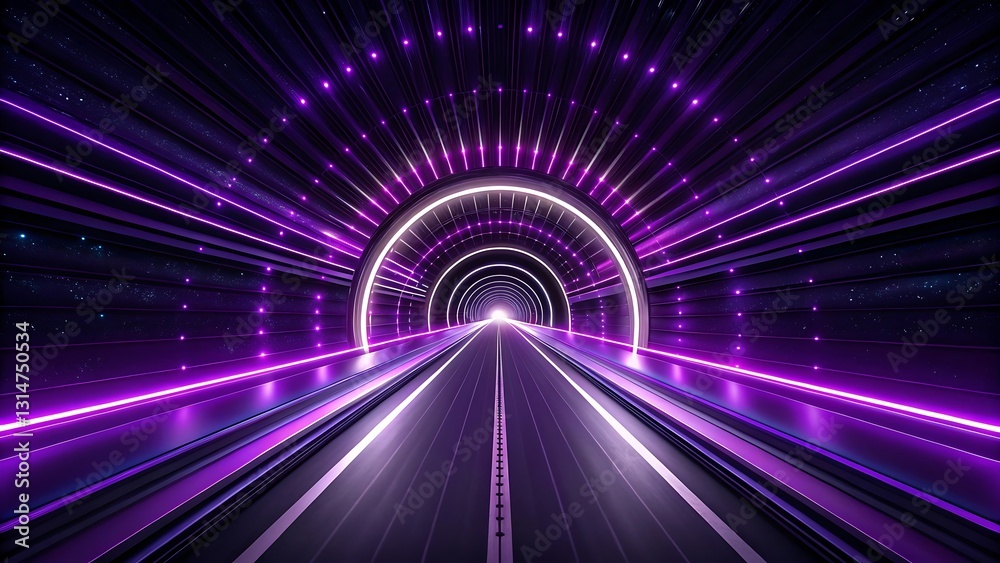 Obraz premium Neon purple tunnel road, futuristic background