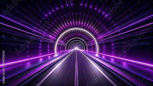 Fototapeta Naklejka Na Ścianę i Meble -  Neon purple tunnel road, futuristic background