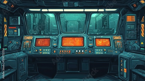 Futuristic spaceship cockpit interior view