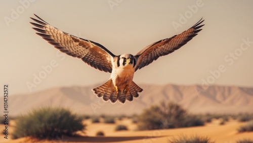 falcon gliding through the desert.