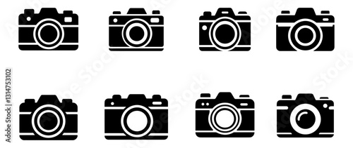 Vintage and Modern Camera Icon Set – Black and White Photography Symbol Collection