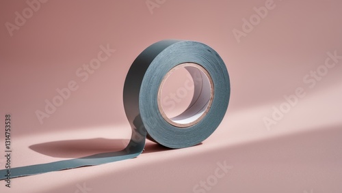 Electrical tape roll, blank space. Minor home repair concept. Minimalistic pink background.