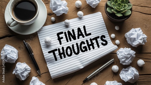 Final Thoughts, typography words text displayed on paper, motivational inspirational concept for life and business.