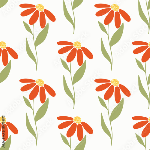 Seamless pattern of hand drawn wild doodle flowers on isolated background. Design for mother’s day, springtime and summertime celebration, scrapbooking, wedding invitation, textile, home decor.