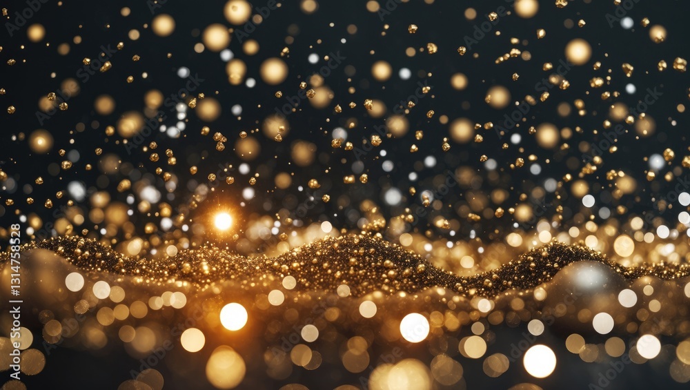 Festive abstract background featuring golden bokeh particles and highlights on a dark backdrop. High-quality image. Festive abstract background featuring golden bokeh particles and highlights on a dark backdrop. High-quality image.
