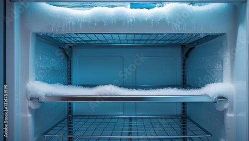 Open freezer in the refrigerator that is empty.