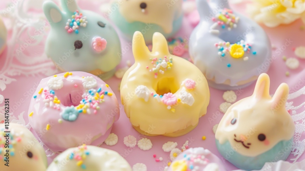 Obraz premium Cute Bunny-Themed Pastel Donuts with Sprinkles