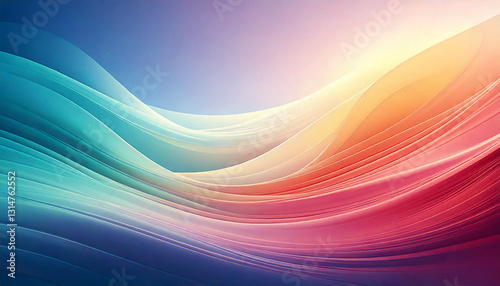 The image showcases an abstract background with colorful waves and flowing lines in vibrant shades
