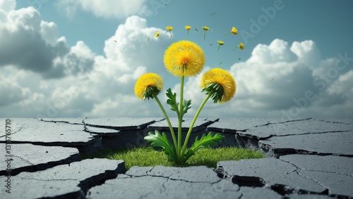 Life Persists. Conceptual and inspirational image representing hope, resilience, never giving up, struggle, persistence, and motivation, with space for presentation text.
