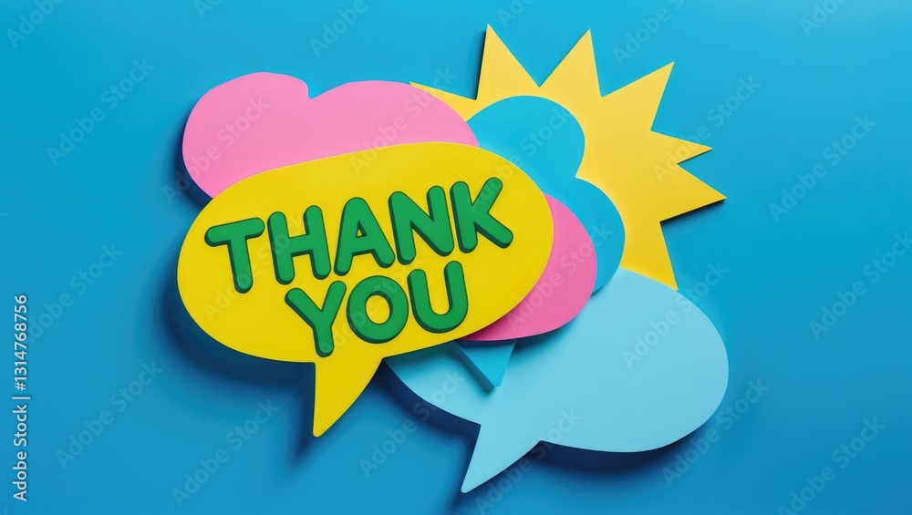 Vibrant background featuring colorful speech bubbles with a thank you message, expressing gratitude and appreciation. Vibrant background featuring colorful speech bubbles with a thank you message, expressing gratitude and appreciation.
