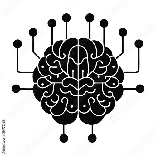 AI Brain Displaying Digital Connections Extending Outward Silhouette