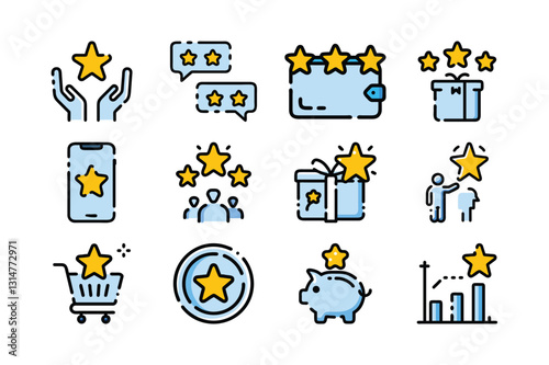 Set of Flat Icons Depicting Positive Customer Feedback and Rewards