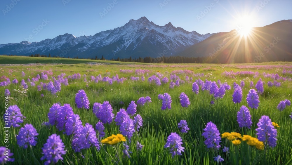 Fototapeta premium A lively collection of wildflowers in shades of purple, pink, and white, with blossoms providing a gentle, magical essence.