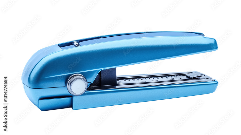 Blue stapler object isolated on white background, a classic office or school stationery tool for attaching documents, ideal for business and educational imagery. Blue stapler object isolated on white background, a classic office or school stationery tool for attaching documents, ideal for business and educational imagery.