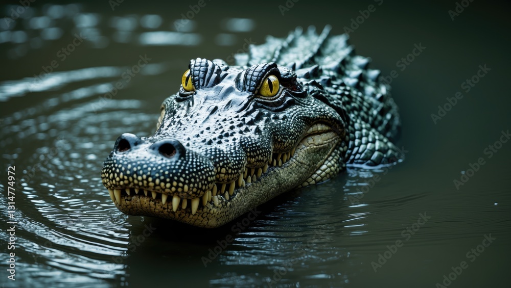 Fototapeta premium A large threatening crocodile lurking beneath the surface of the water.