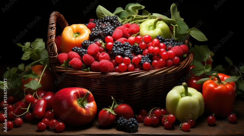 organic vegetables and fruits in wicker basket organic vegetables and fruits in wicker basket