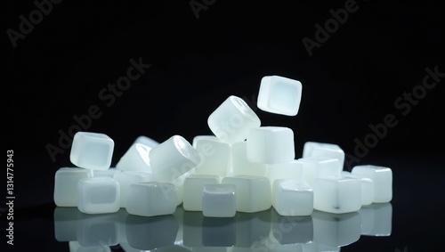 Coconut jelly cubes arranged against a black background. photo