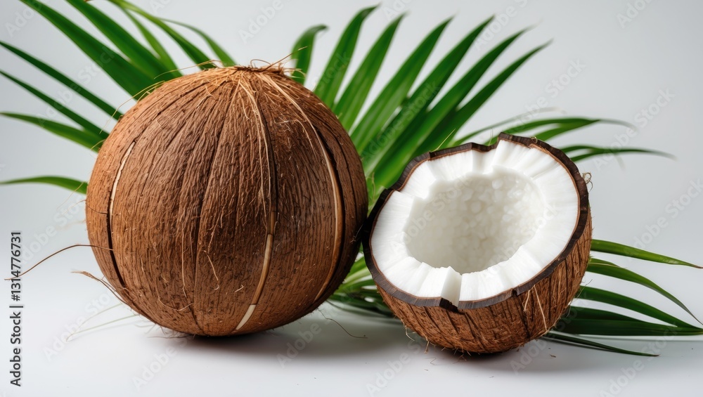 Coconut fruit halved and isolated on a white background. Coconut fruit halved and isolated on a white background.