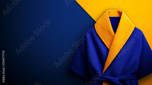 Relaxing in style with this cozy blue and gold bathrobe. Perfect for a luxurious spa day at home!